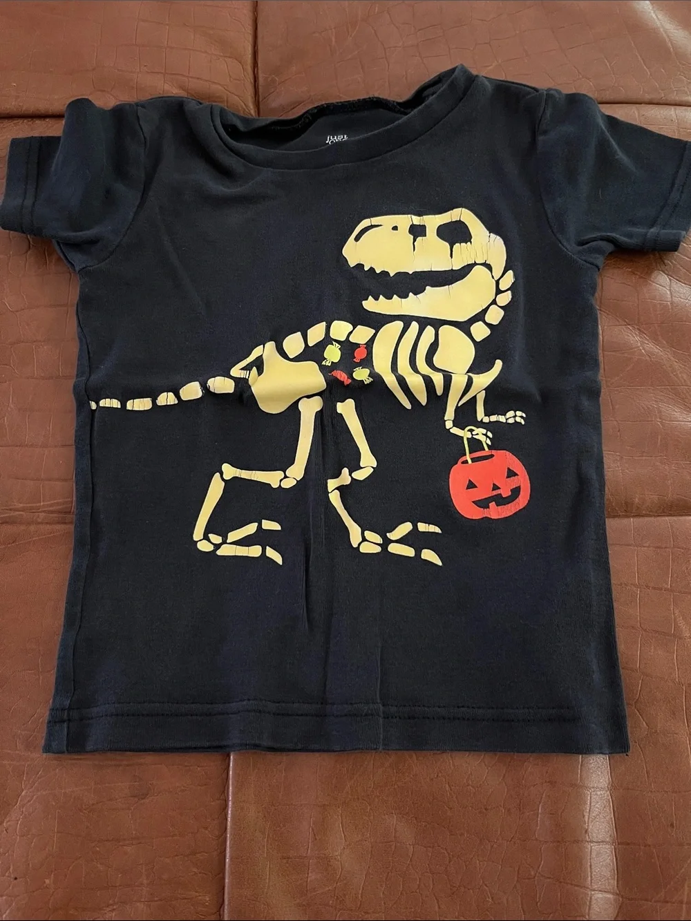 Carter's Black Pajama Tee with Yellow Dinosaur Skull Graphic